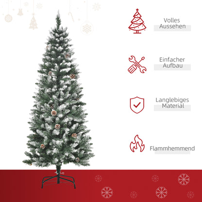 HOMCOM Künstlicher Weihnachtsbaum, 630 Zweige, 37 Zapfen, verschneite Spitzen, feuerfest, 150 cm