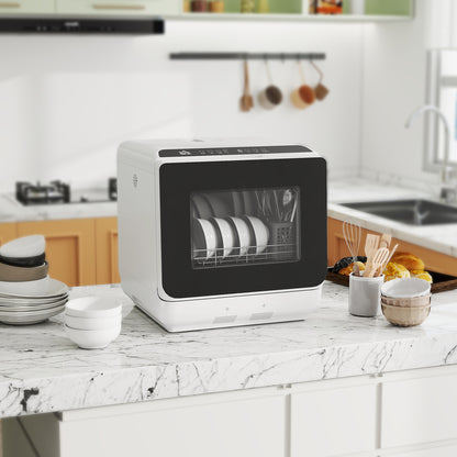 HOMCOM Tischgeschirrspüler, Mini-Geschirrspüler mit 6-Liter-Tank, 5 Programme, LED-Anzeige, Trocknungsfunktion, Weiß