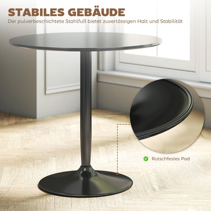 HOMCOM Esstisch für 2 Personen, runde Tischplatte Ø80 cm, MDF und Stahl, rutschfest, Schwarz, 75H cm
