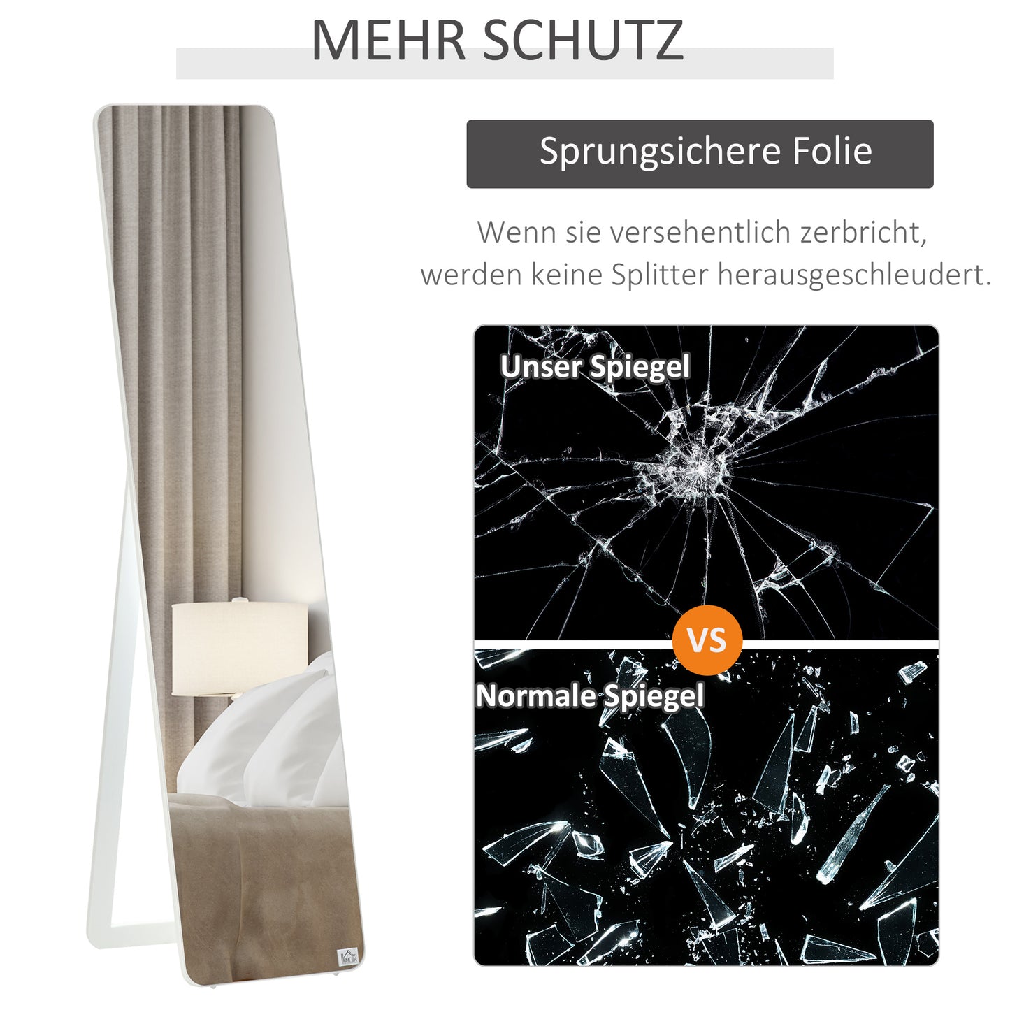 HOMCOM Standspiegel Ganzkörperspiegel mit klappbaren Rahmen Schminkspiegel frei stehend oder an der Wand montiert stabil für Wohnzimmer oder Ankleidezimmer Kiefernholz MDF Weiß 37 x 43 x 156 cm