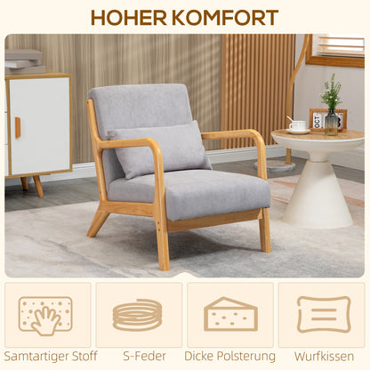 HOMCOM Eleganter Lounge-Sessel mit Holzrahmen und Schaumstoff-Polsterung, Samtoptik, für Wohnzimmer, Schlafzimmer, Grau
