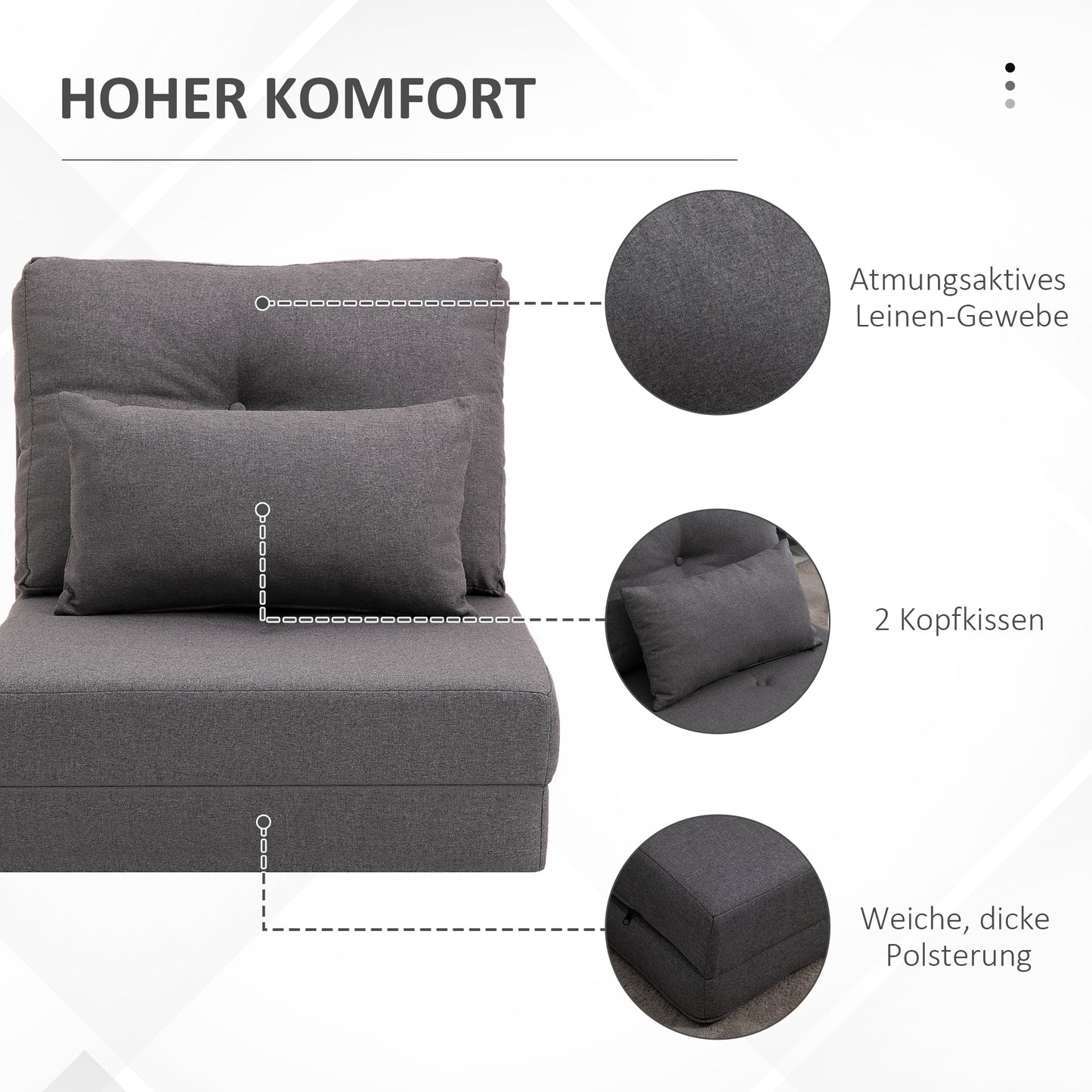 HOMCOM Bodensessel Klappmatratze Schlafmatte, 2-in-1-Design, abnehmbares Kissen, 60 x 80 x 56 cm, Dunkelgrau