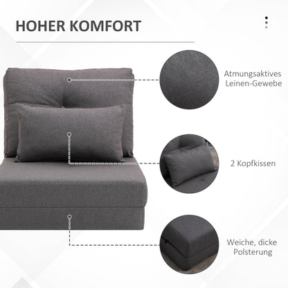HOMCOM Bodensessel Klappmatratze Schlafmatte, 2-in-1-Design, abnehmbares Kissen, 60 x 80 x 56 cm, Dunkelgrau