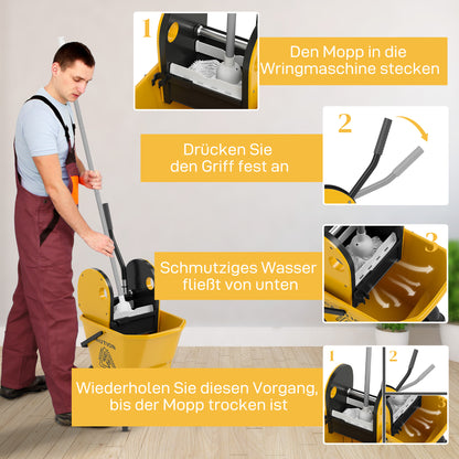 HOMCOM Rollbarer Mopp-Eimer, Wischeimer mit Auswringer und Mopp, 26 Liter, Gelb
