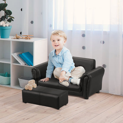 HOMCOM Kindersessel mit Fußhocker, Kindercouch mit Hocker, Kindersofa, Sofa Sessel, Schwarz, 83 x 42 x 41 cm