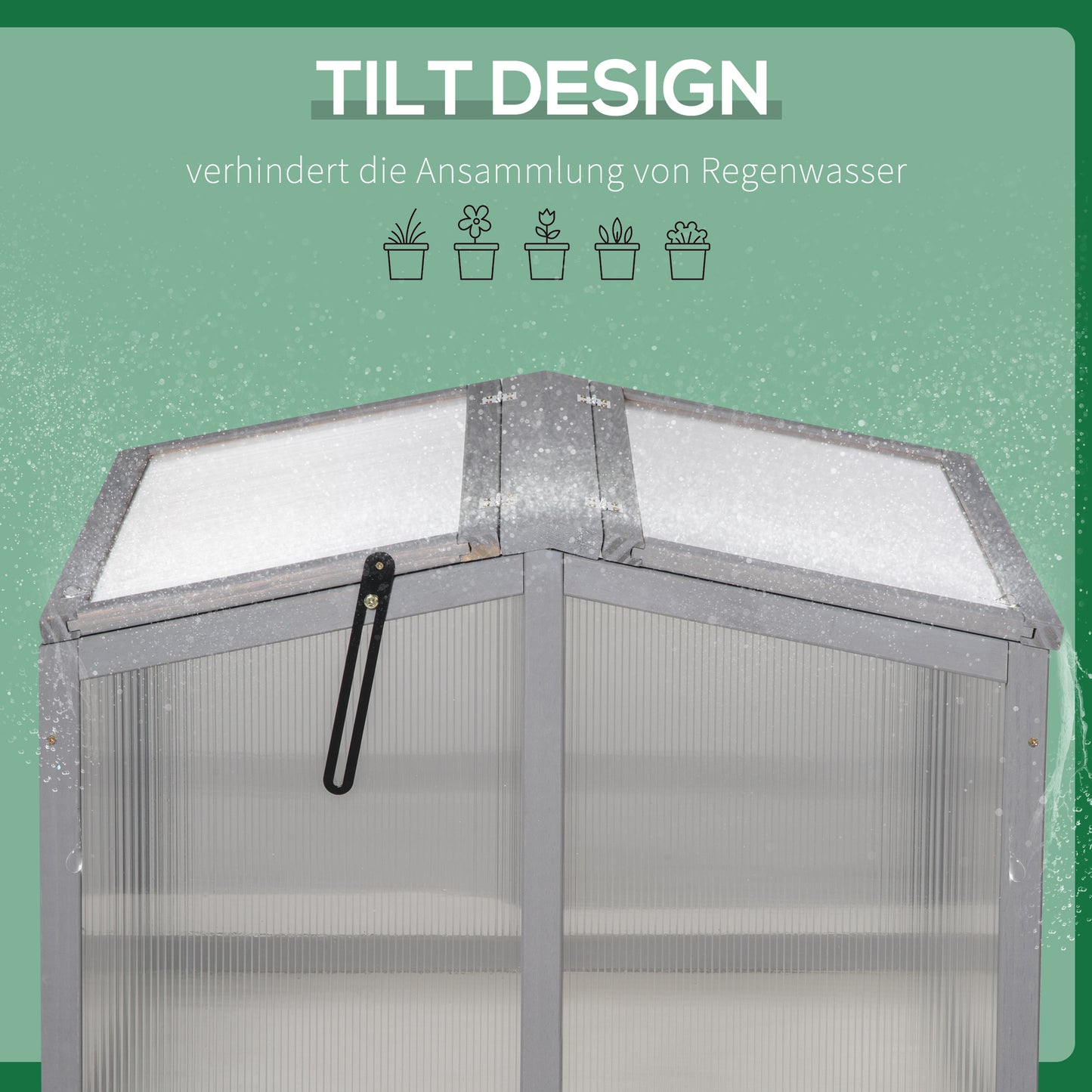 Outsunny Frühbeet Treibhaus Gewächshaus Frühbeetkasten Pflanzenbeet mit Abdeckung aus Holz und Polycarbonat wetterfest Hellgrau 90 x 80 x 58 cm