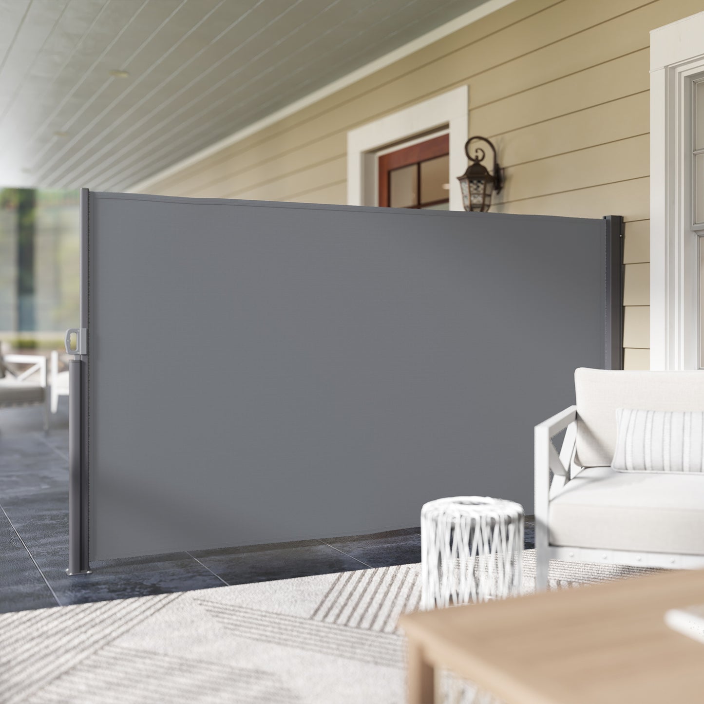 Outsunny Seitenmarkise ausziehbar blickdicht Sichtschutz mit Wandhalterung Beschichtung 300x180cm Dunkelgrau