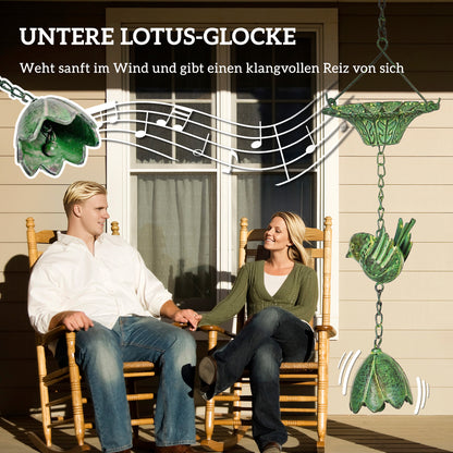 Outsunny 3er Set Regenkette 123cm Regenablaufkette aus Metall Ablaufkette mit befestigtem Aufhänger Vögeln Bell Grün