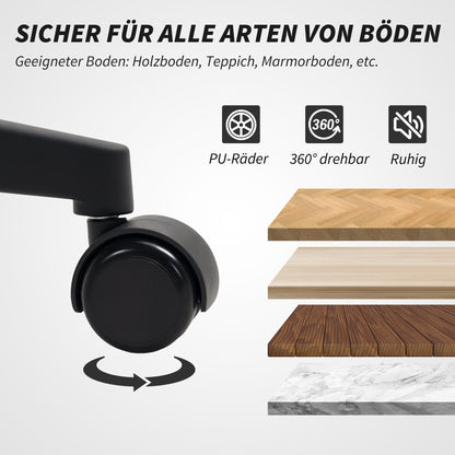 HOMCOM Bürostuhl mit weicher Rückenlehne, Räder, Armlehnen, höhenverstellbarer Schreibtischstuhl, Kunstwolle, Grau