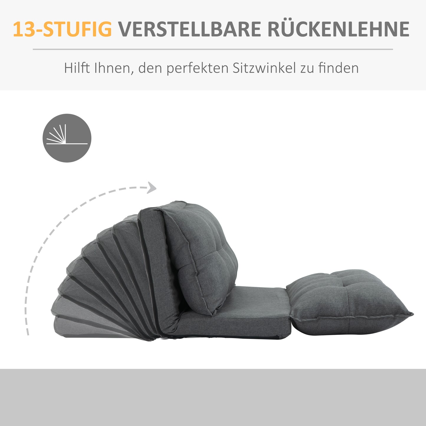 HOMCOM Tiefer Relaxsessel, 13 Positionen, Leinenoptik, Metallstruktur, 100 x 71 x 54 cm, Grau