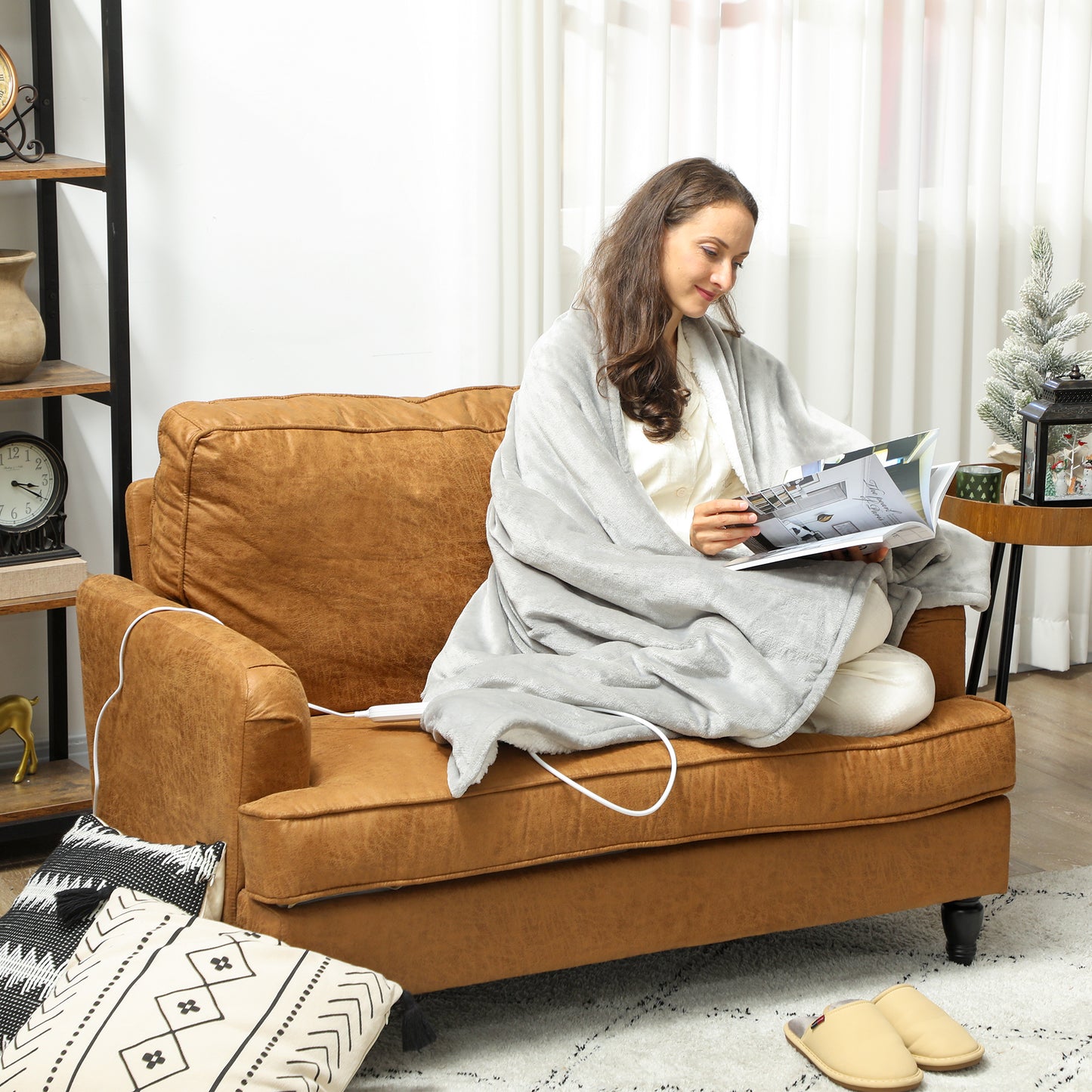 HOMCOM Heizdecke 180 x 130 cm Elektrische Wärmedecke mit 10 Heizstufen, 10 Stunden Timer Überhitzungsschutz LED Anzeige