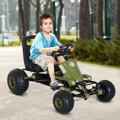 HOMCOM Go Kart Tretauto Tretfahrzeug mit Handbremse, Vor- und Rückwärtsgang, Kinderfahrzeug Kettcar Tretfahrzeug mit Verstellbarem Sitz für Kinder 3-6 Jahren, 99 x 65 x 56cm Grün