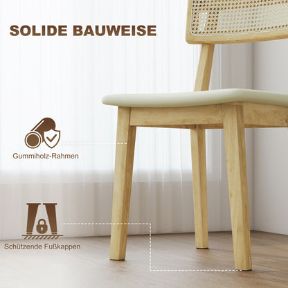 HOMCOM Esszimmerstuhl, Rattan-Rückenlehne, Kunstleder-Sitz, Kautschukholz, Naturholz