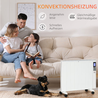 HOMCOM Elektroheizung mit Rollen, 9 vorinstallierte Modi, Wandmontage möglich, 5-35° C, weiß, 75 x 7,5 x 58,5 cm