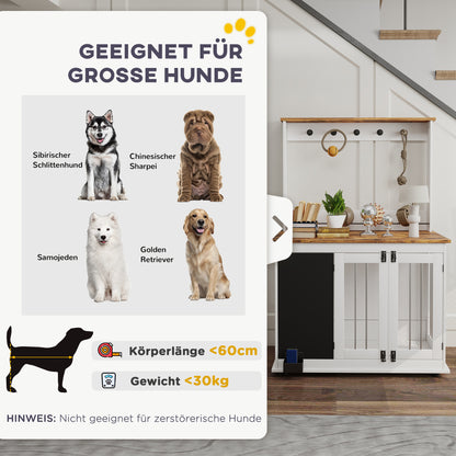 PawHut Hundebox mit Aufbewahrungsregal für Spielzeug, Haken für Leinen, Schreibtafel, Radiergummi, für große Hunde, Weiß