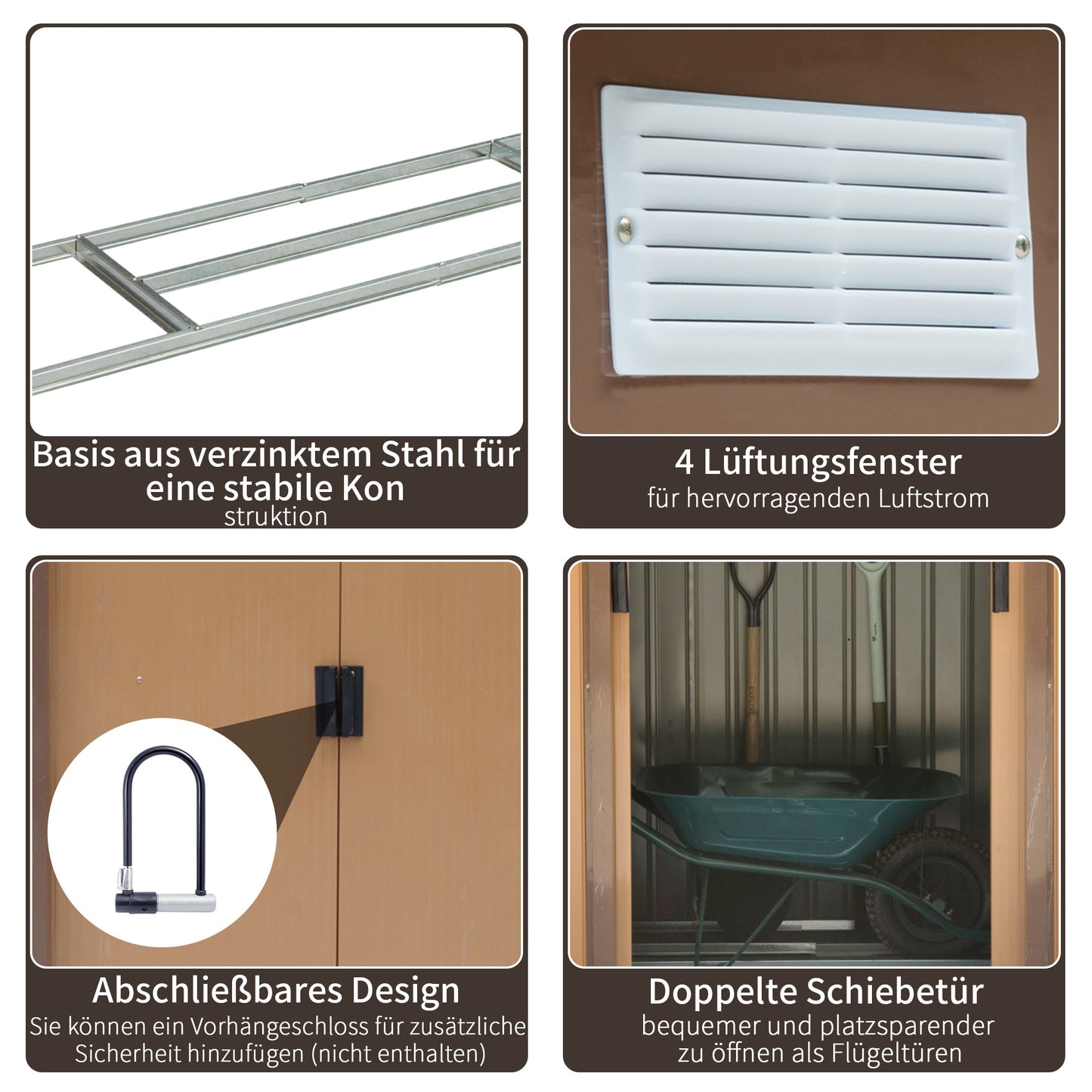 Outsunny Geräteschuppen mit Schiebetüren 2,13 x 1,30 x 1,85cm Metall Gelb