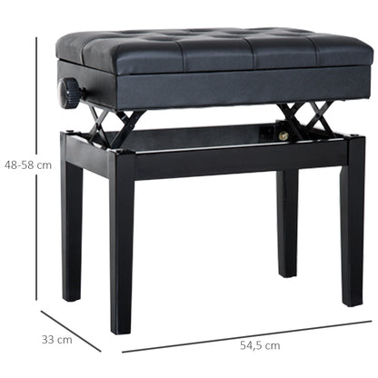 HOMCOM Klavierhocker Höhenverstellbar Klavierbank mit Verstecktem Stauraum, Pianobank mit Kunstleder Kissen Keyboardbank für Piano Keyboard 54,5 x 33 x 48-58 cm Schwarz