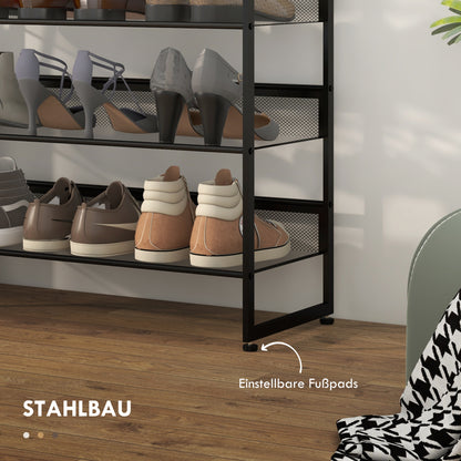 HOMCOM kleines Schuhregal Schuhablage Schuhständer hoch schmal, 5 Regale, 72 cm x 30 cm x 102 cm, Schwarz