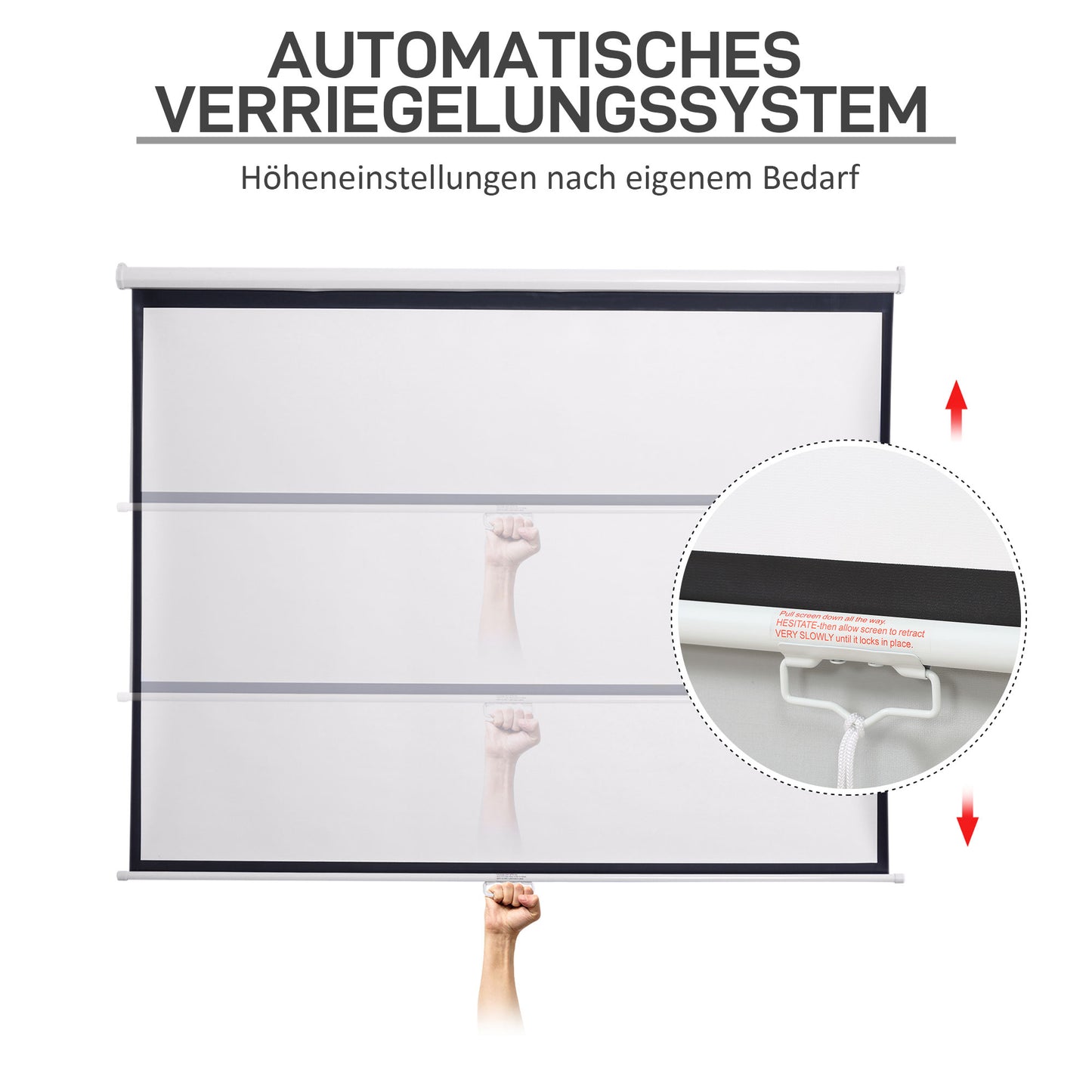 HOMCOM Beamer Leinwand 203 x 152 cm 100 Zoll 4:3/ 16:9 Projektionsleinwand Manuell für Heimkino
