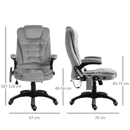 Vinsetto Bürostuhl mit Massagefunktion Ergonomischer Chefsessel mit Heizfunktion, Liegefunktion, Wippfunktion Höhenverstellbar 360° Drehbar Computerstuhl mit Seitentasche, Samtoptik, Grau