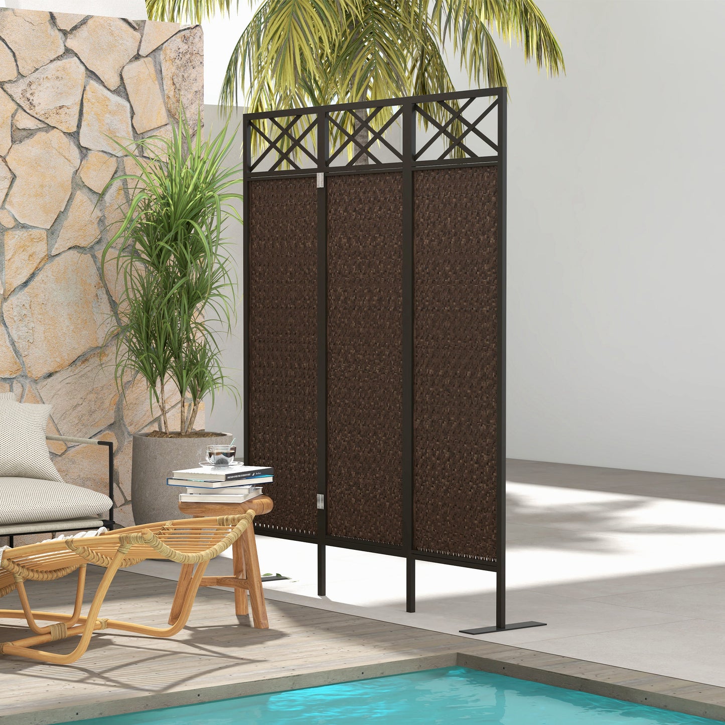 Outsunny Raumteiler Paravant, Vintage-Design, 3-teilig, 148 cm x 33 cm x 181 cm, Braun + Schwarz