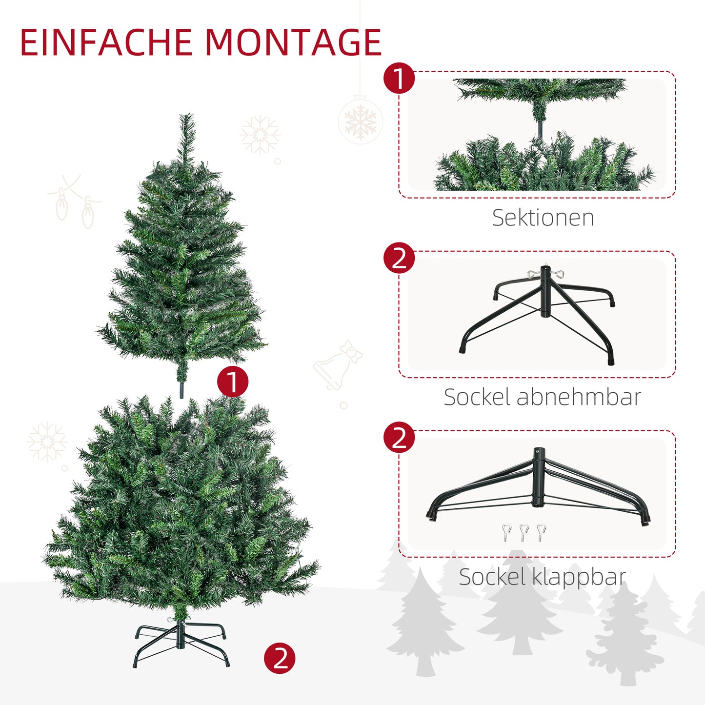 HOMCOM Weihnachtsbaum Christbaum künstlicher Weihnachtsbaum, inkl. Schmuck 95 cm x 95 cm x 150 cm, Grün