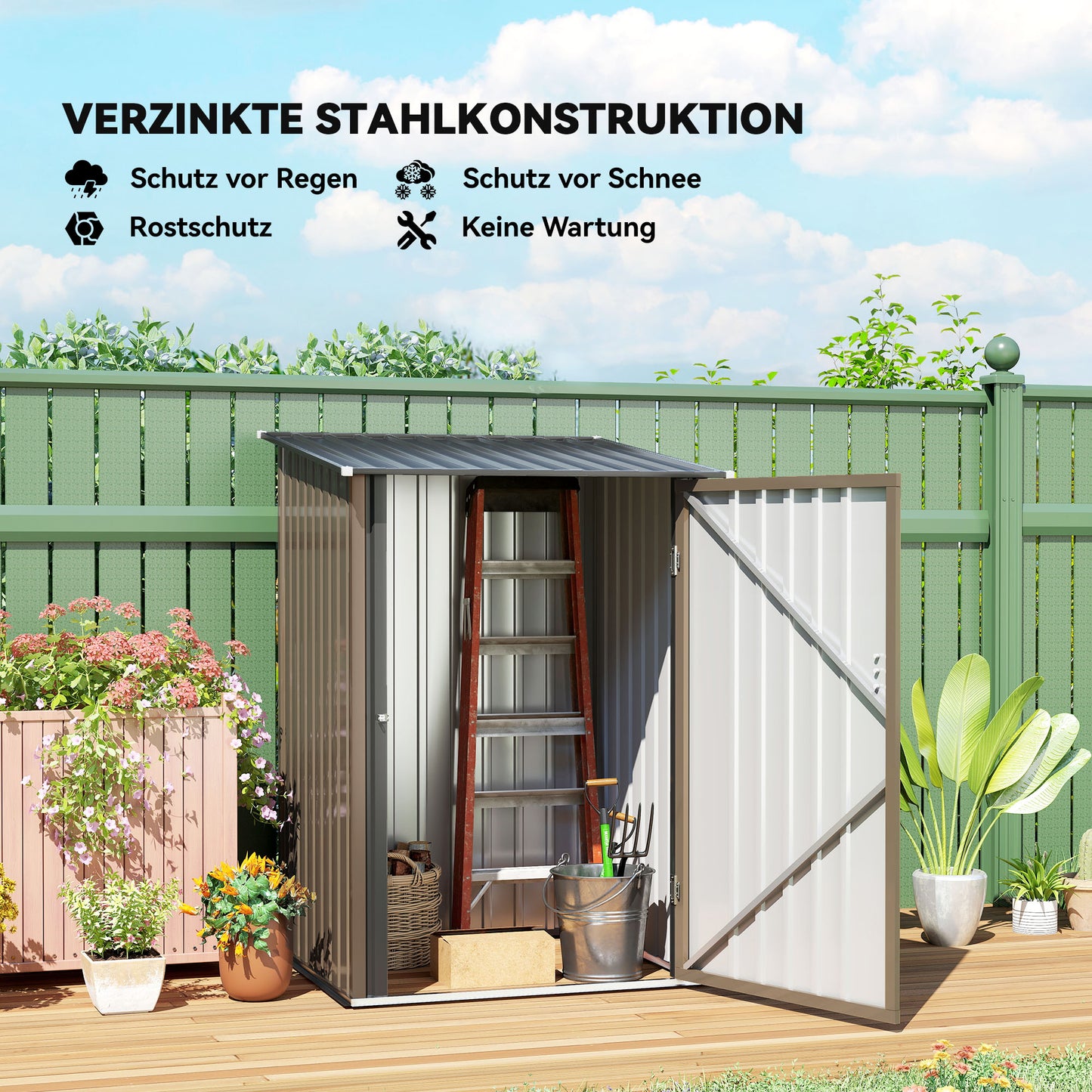 Outsunny Geräteschuppen aus Stahl 100 x 103 x 160 cm Braun