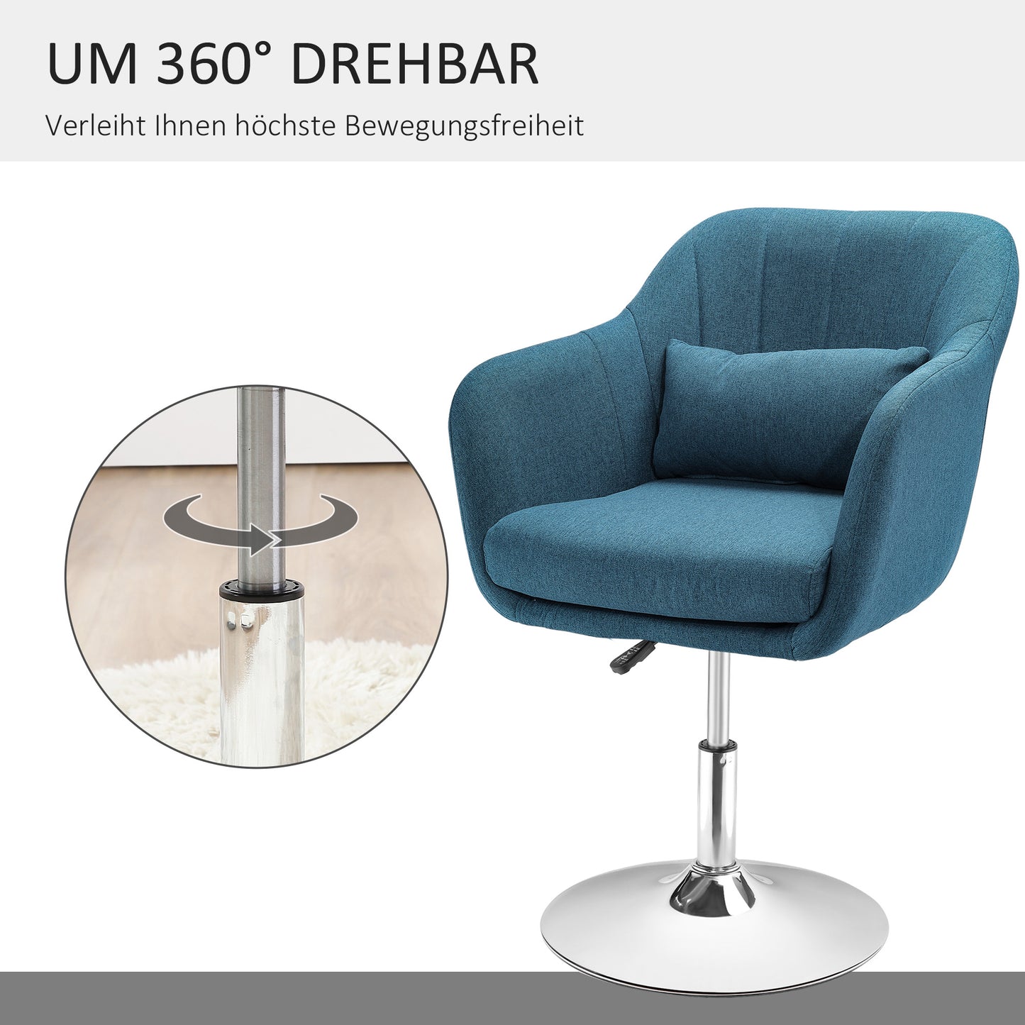 HOMCOM Drehstuhl, leinenartiges Polyester, Metall, 60 x 60 x 79-91 cm, Blau