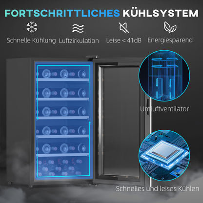 HOMCOM Weinkühlschrank für 41 Weinflaschen, 91 Liter Kapazität, Getränkekühlschrank mit LED-Anzeige, Touchscreen, Schwarz