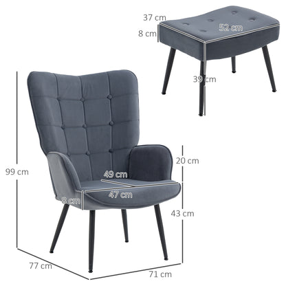 HOMCOM Sessel mit Ottomane, bis 120 kg. Knopfheftung, Dunkelgrau