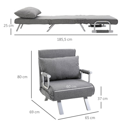 HOMCOM 3 in 1 Schlafsessel Klappbar Schlafsofa mit Bettfunktion Verstellbarer Rückenlehne Kissen Gästebett in Leinenoptik, Relaxsessel Klappsessel für Wohnzimmer Schlafzimmer 65 x 69 x 80 cm Hellgrau