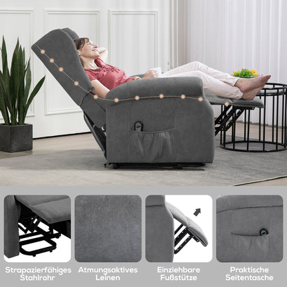 HOMCOM Relaxsessel, Aufstehhilfe, Liegefunktion, bis 200kg, 72,5x94x109cm, Dunkelgrau