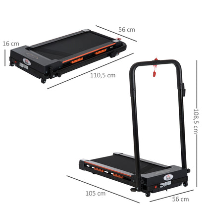 HOMCOM Elektrisches Laufband für Zuhause mit LCD Display, Faltbares Fitnessgerät, 1-6 Km/h, Stahl, Schwarz, 105 x 56 x 108,5 cm