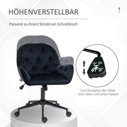 Vinsetto Homeoffice Stuhl Schreibtischstuhl mit Samtoptik höhenverstellbar Drehstuhl Schminkstuhl Bürostuhl bis 120 kg belastbar, für Arbeitszimmer, Schlafzimmer Schwarz