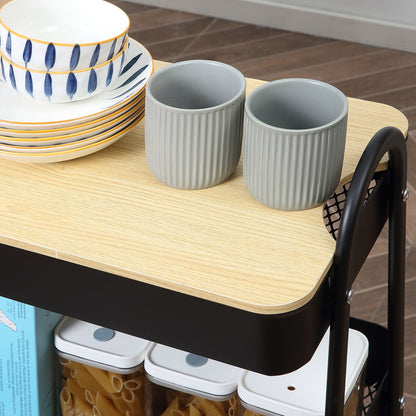 HOMCOM Rollwagen, Servierwagen mit 3 Korbböden, Metall, Kunststoff, Schwarz