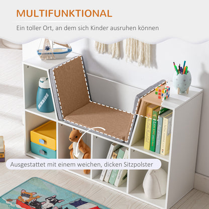 HOMCOM 2-in-1 Kinderregal Regal + Sitzbank inkl. Polster 103 cm × 30 cm × 62 cm Weiß + Grau