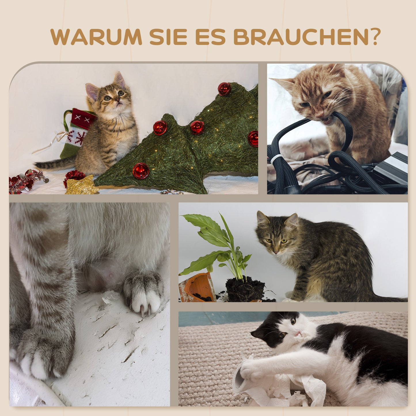 PawHut Kletterwand-Set für Katzen, Hängematte, Kratzbrett, Sprungplattformen, Plüsch, Sisal, Grau
