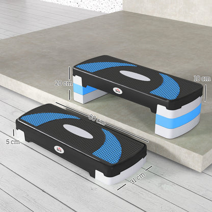 HOMCOM Aerobic-Stepper 3-stufig höhenverstellbar 80 x 31 x 20 cm Schwarz+Hellblau+Grau
