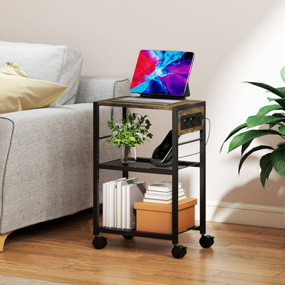 HOMCOM Druckerständer Druckeregal mit Rollen, Steckdosen, USB- und USB-C-Anschlüsse bis 40 kg Rustikalbraun