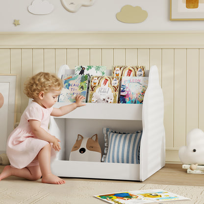 AIYAPLAY Kinderregal, 2-stöckiges Kinder-Bücherregal mit Rädern, 4 Regalen, für Kinderzimmer, Spielzimmer, 54x50x56 cm, Weiß