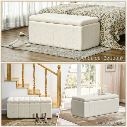 HOMCOM Polsterbank, Bettbank mit Stauraum, belastbar bis 120kg, 102x45x46cm, Cremeweiß