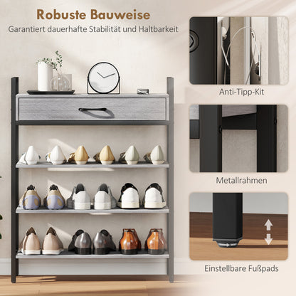 HOMCOM 4-stufiges Schuhregal, Flurregal für bis zu 9 Paar Schuhe, Spanplatte, Metall, Grau