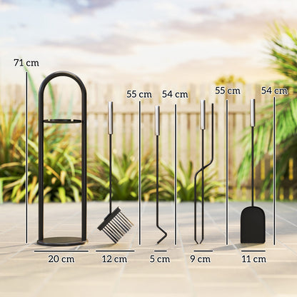Outsunny Kaminbesteck Set 5 teilig Kaminzubehör mit Besen, Schaufel, Schürhaken Zange Ständer