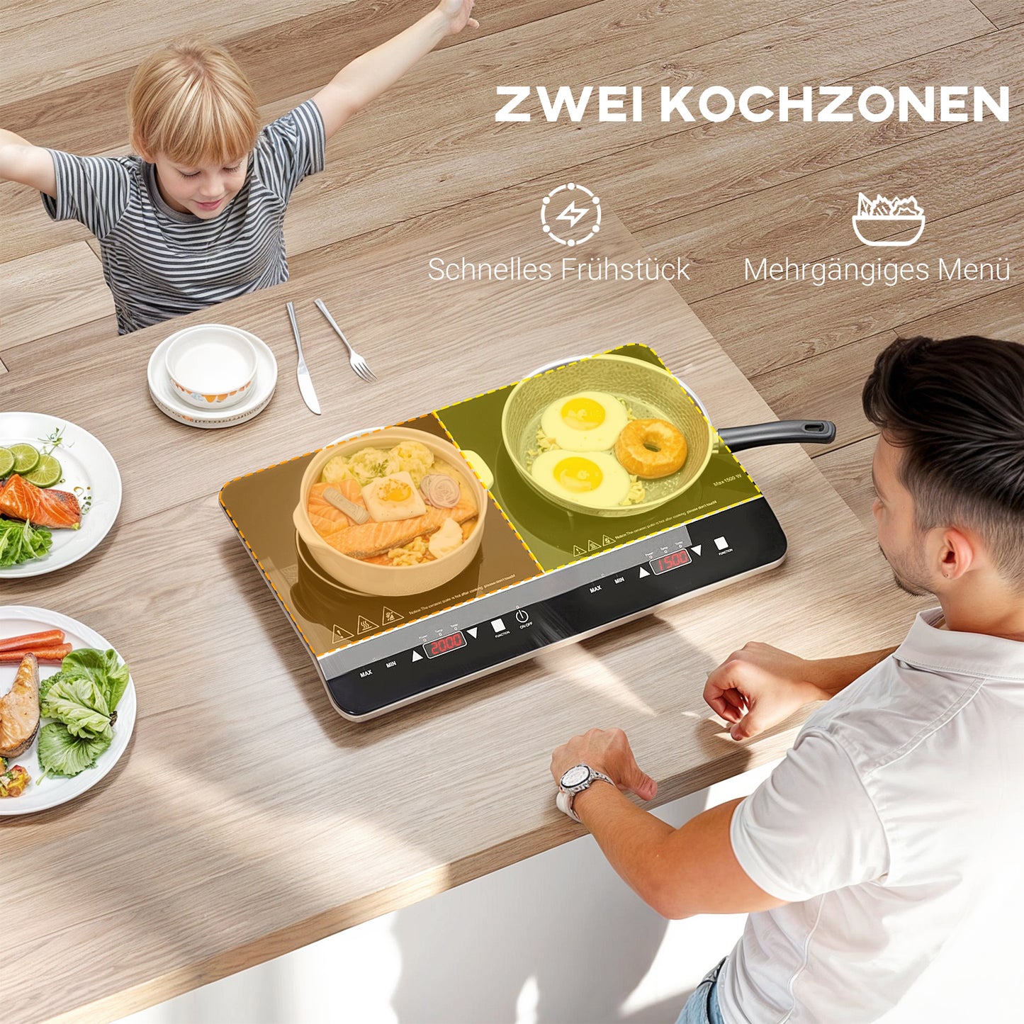HOMCOM Tragbares Induktionskochfeld, 10-stufige Temperaturregelung, Touchpanel, Schwarz
