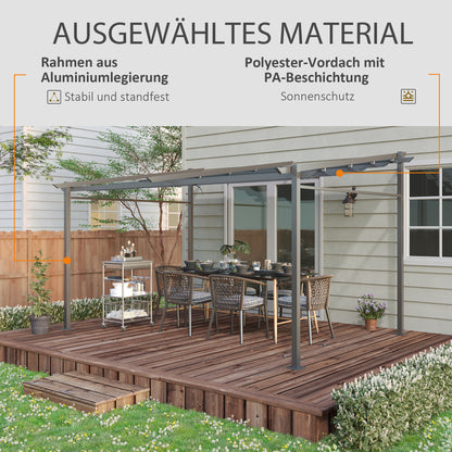 Outsunny Pergola, inklusive Befestigungsmaterial, ausziehbares Dach, 3,97 mx 2,95 mx 2,3 m, Dunkelgrau