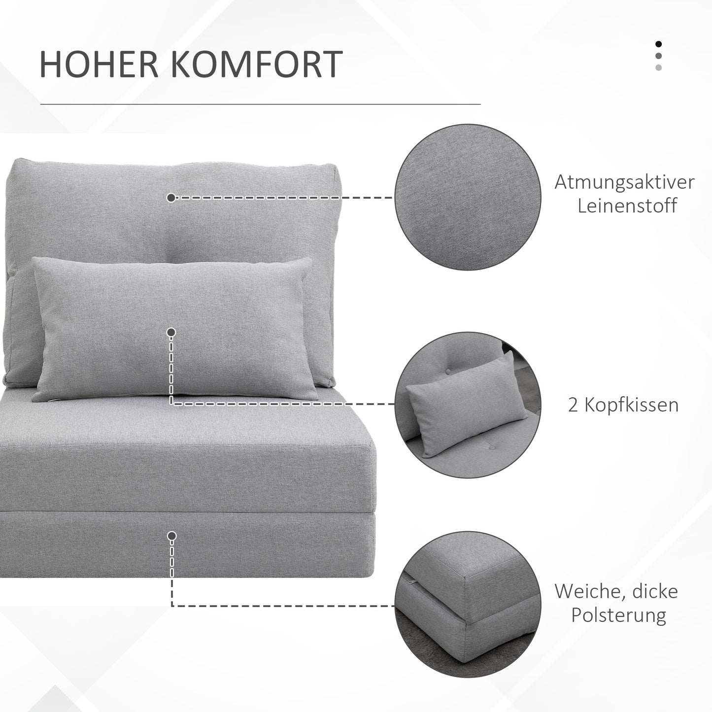 HOMCOM Bodensessel Klappmatratze Schlafmatte, 2-in-1-Design, abnehmbares Kissen, 60 x 80 x 56 cm, Grau