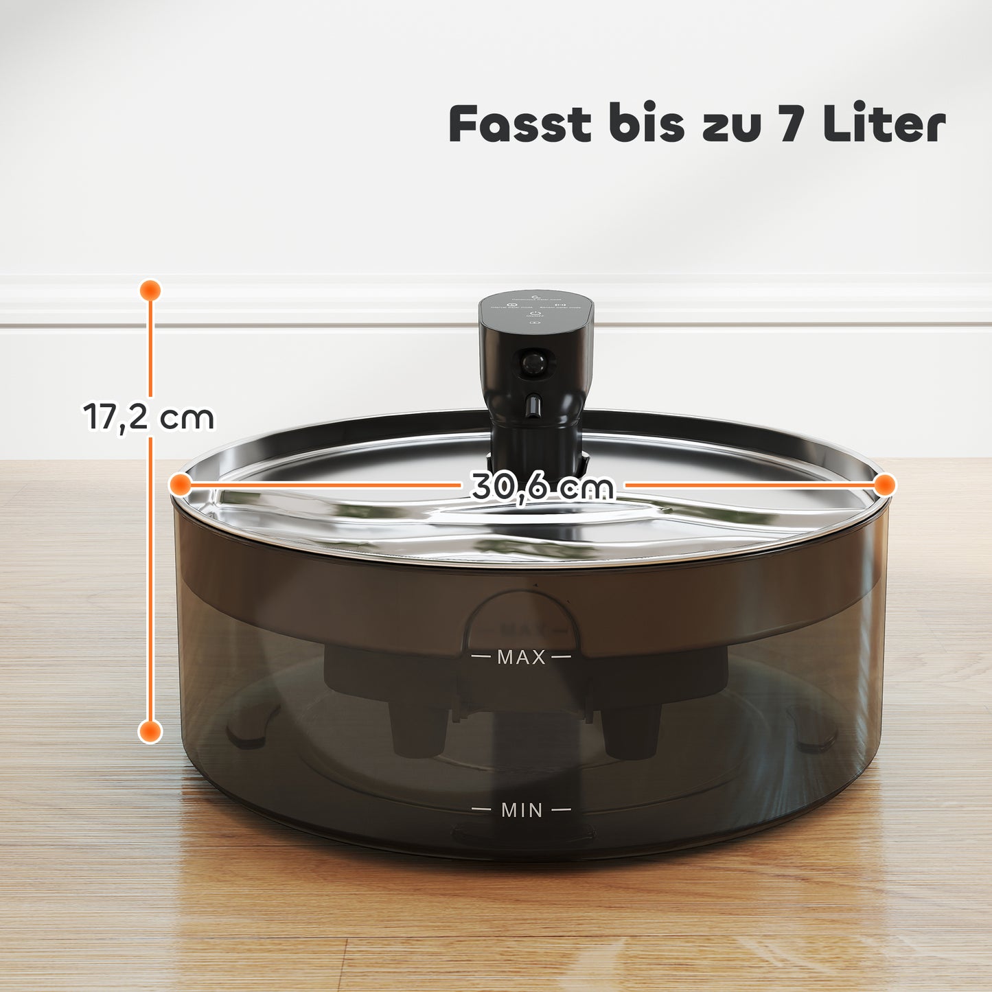 PawHut Katzenbrunnen 7L Trinkbrunnen für Katzen mit leiser Pumpe LED Aktivkohlefilter Edelstahl 30,6 x 30,6 x 17,2 cm