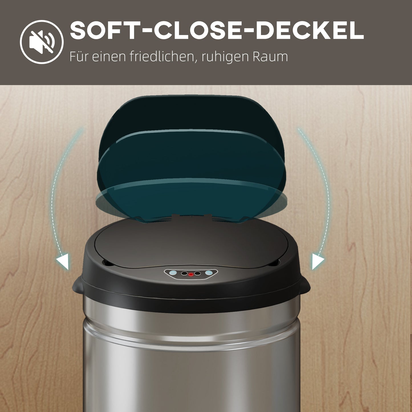 HOMCOM 30 Liter Sensor-Mülleimer mit Soft-Close-Funktion, berührungsfreier Abfalleimer aus Edelstahl für hygienische Küchen