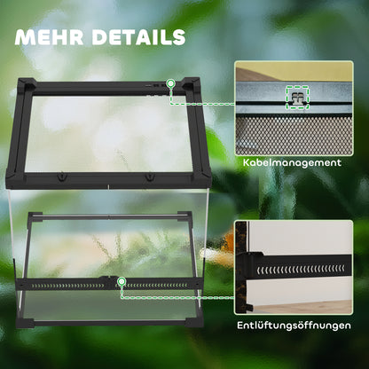 PawHut Glas-Terrarium für Reptilien, erhöhter &amp; wasserdichter Boden, Knopfschloss