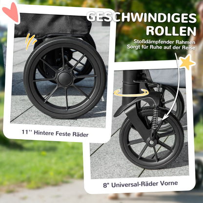PawHut Hundewagen, Faltbarer Hundebuggy für große Hunde, Haustierwagen mit 4 Rädern, Sicherheitsleinen, Bremsen, Grau